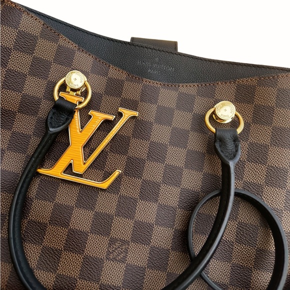 Louis Vuitton Riverside Damier Ebene Satchel Shoulder Bag Brown Black Orange - Picture 2 of 10